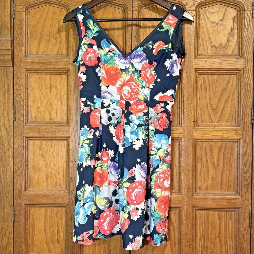 Iron Fist Roaming Heart Fit & Flare Jersey Dress Women S Black Punk Roses Skulls
